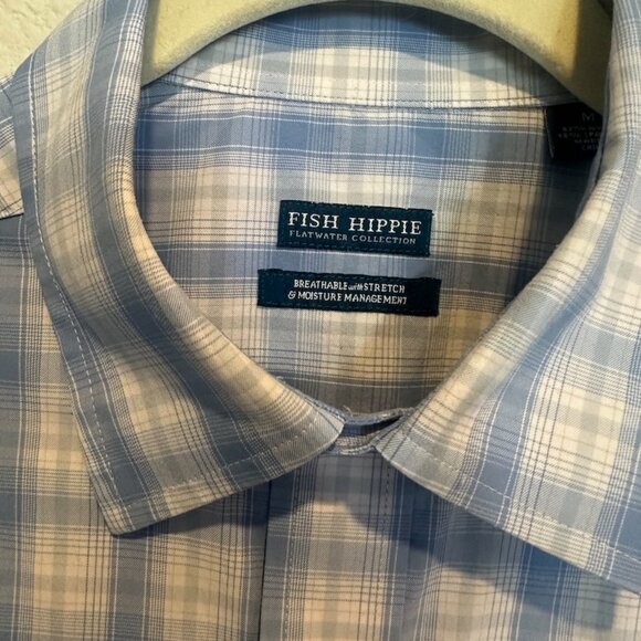 Men's Fish Hippie Short Sleeved Button Up Plaid Shirt - Picture 2 of 3